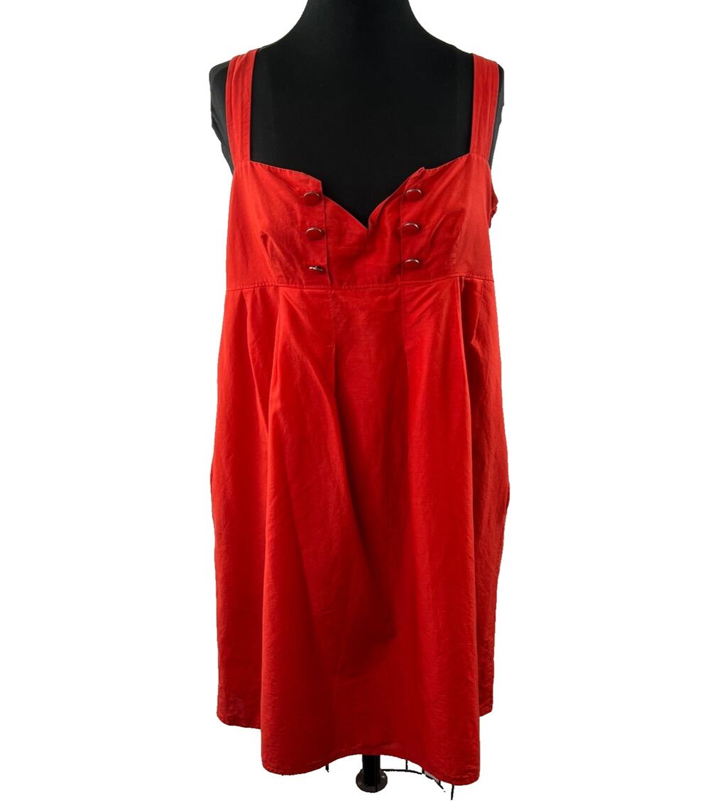 REISS Orange Red Cotton Silk Criss Cross Racerback Button Dress Size 14 L Large